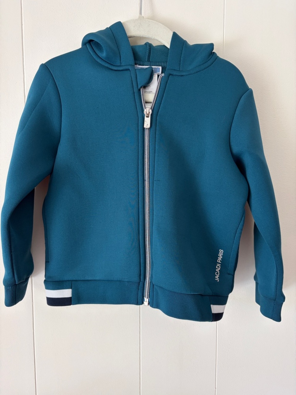 Jacadi Paris Teal Hooded Zip-Up Sweatshirt with Contrast Hem